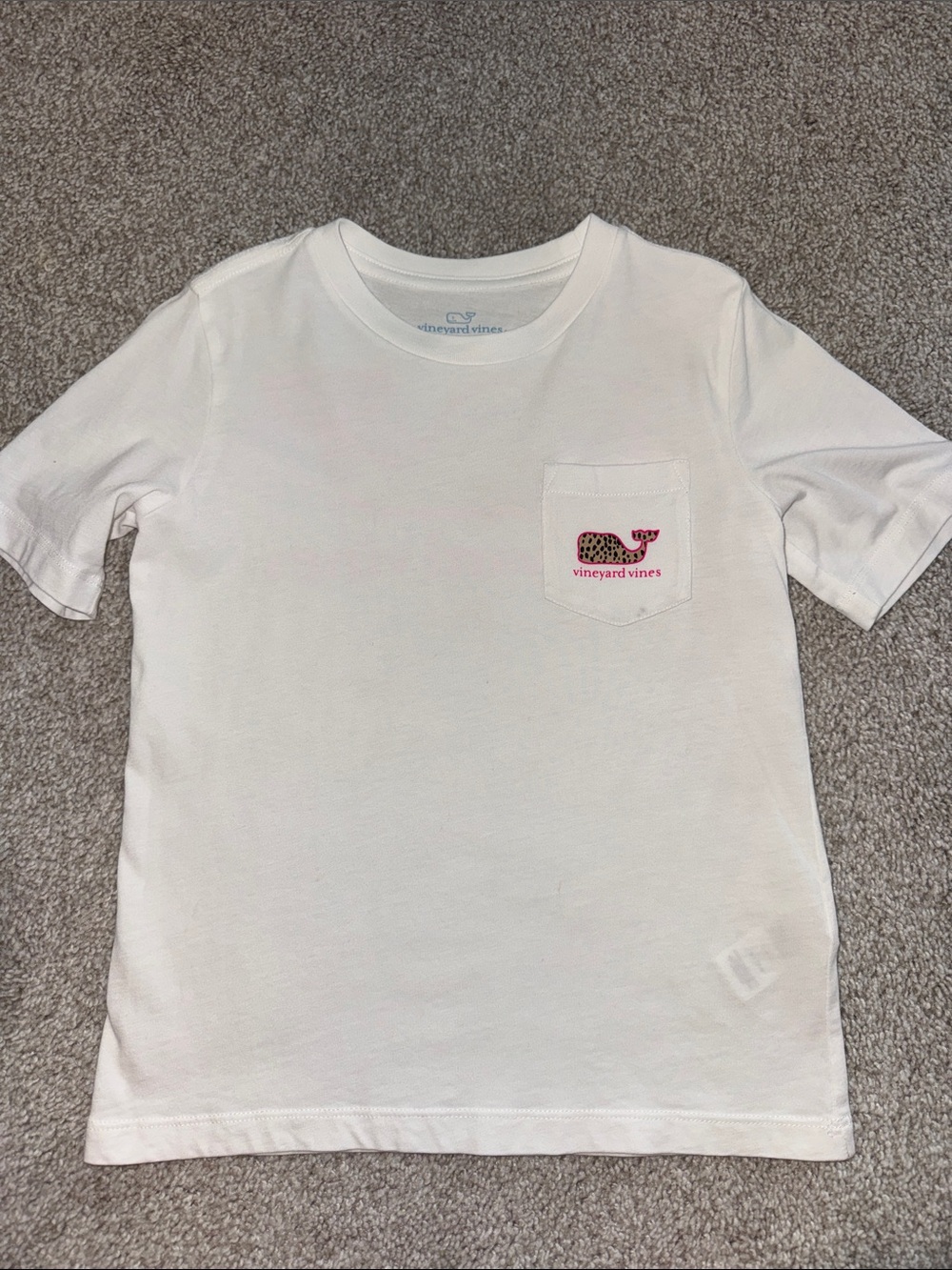 Vineyard Vines White Kids Short-Sleeve Pocket Tee with Pink Whale